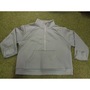 Danskin Sweatshirt Women XL Green Fleece Lined Kangaroo Pocket Mock Neck 1/2 Zip